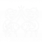 Zwei Angler beim High-Five mit Fisch in der Hand – Comic-Logo in Weiß
