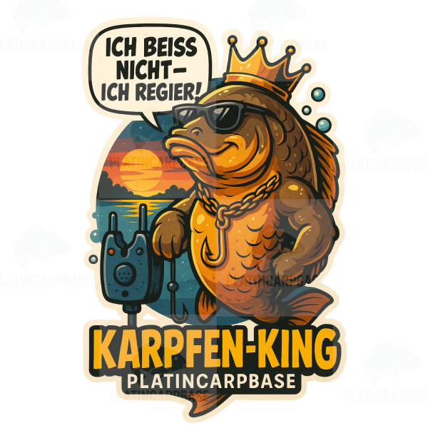 Sticker mit goldenem Karpfen und Krone – Motiv „Karpfen-King“ für Tacklebox und Eime
