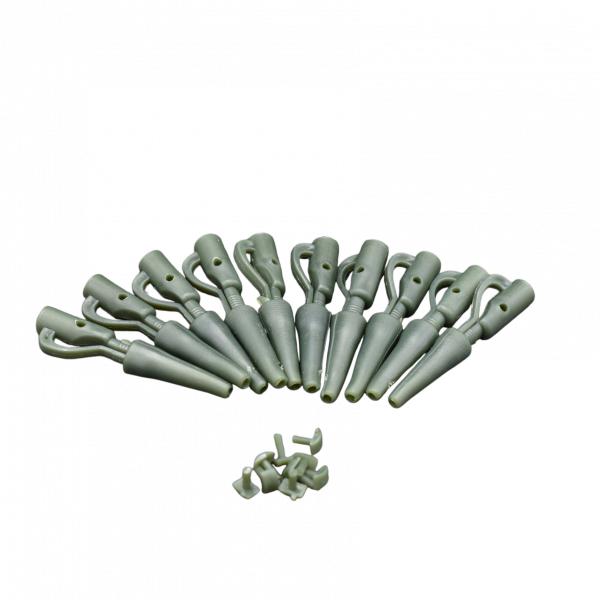 Grünes Lead Clip Set mit Tail Rubber – vollständiges System zur Bleibefestigung beim Karpfenangeln