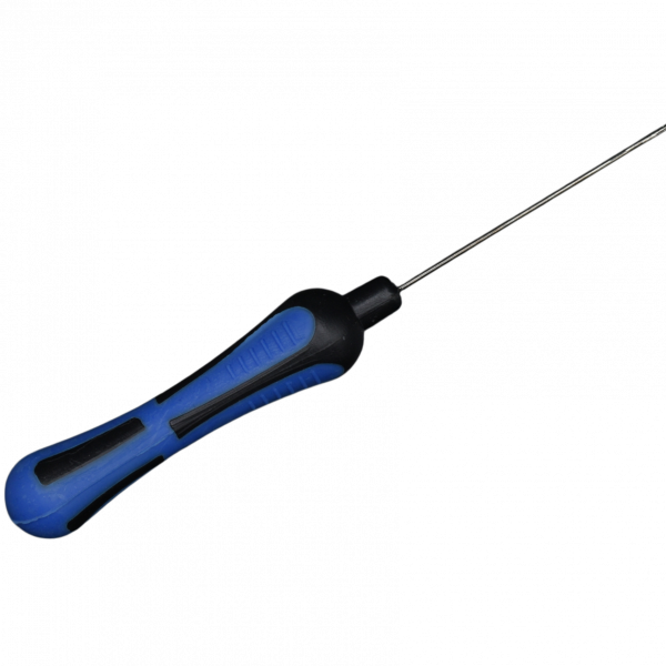Blaue PCB Latch Boilie Nadel mit ergonomischem Kunststoffgriff und Edelstahlspitze zum sicheren Aufziehen von Boilies und Ködern