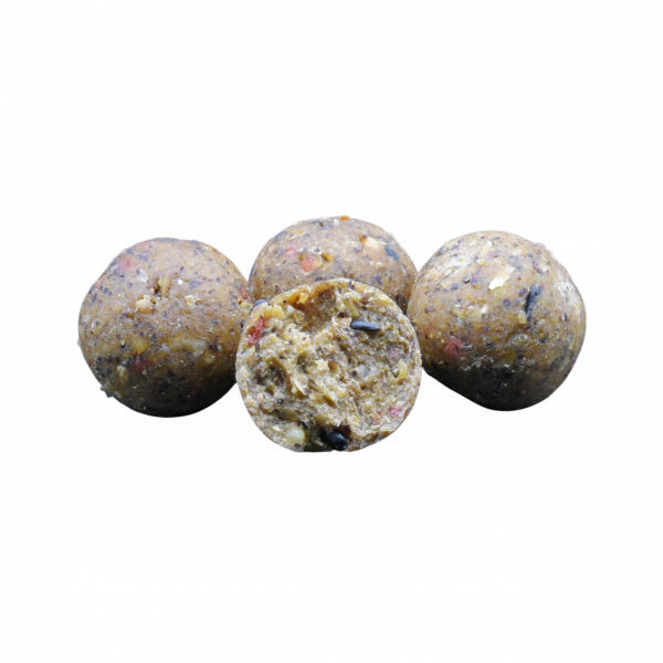 PCB – Infinity Fruit Boilies mit fruchtiger Rezeptur und sichtbarer Struktur, freigestellt auf transparentem Hintergrund