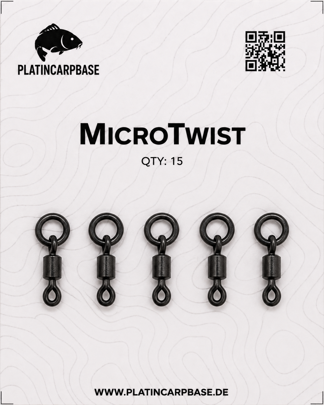 PCB – MicroTwist Rig für Karpfenangeln, stabile Verbindung mit Wirbel, schwarz gehaltene Linie, minimalistisches Design.